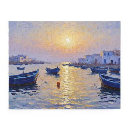 Seaside Sunset Puzzle — Impressionist Harbor Scene (120/252/500 Piece)