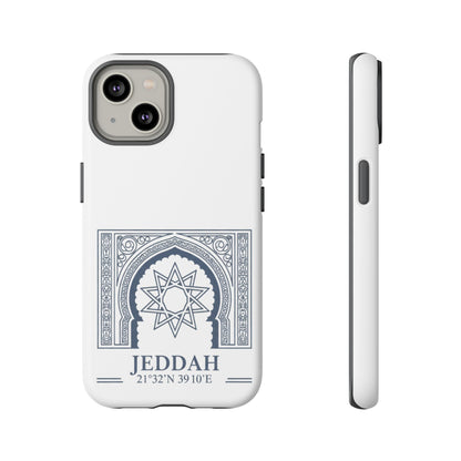 Jeddah Coordinates Phone Case — Arabic Arch Geometric Design