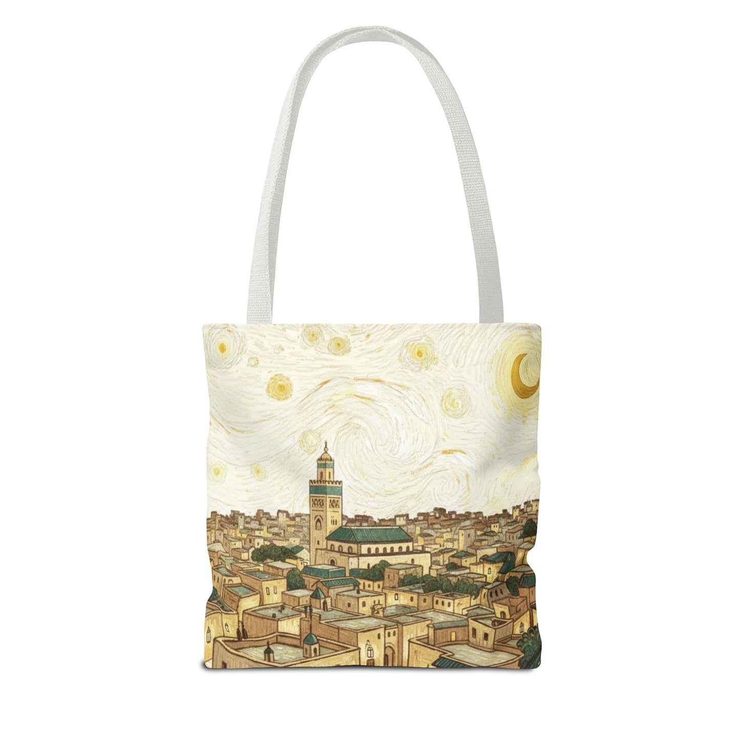 Starry Night Cityscape Tote Bag — Vintage Moroccan Skyline All-Over Print