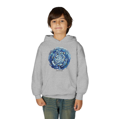 Youth Hoodie — Blue Geometric Mandala Graphic
