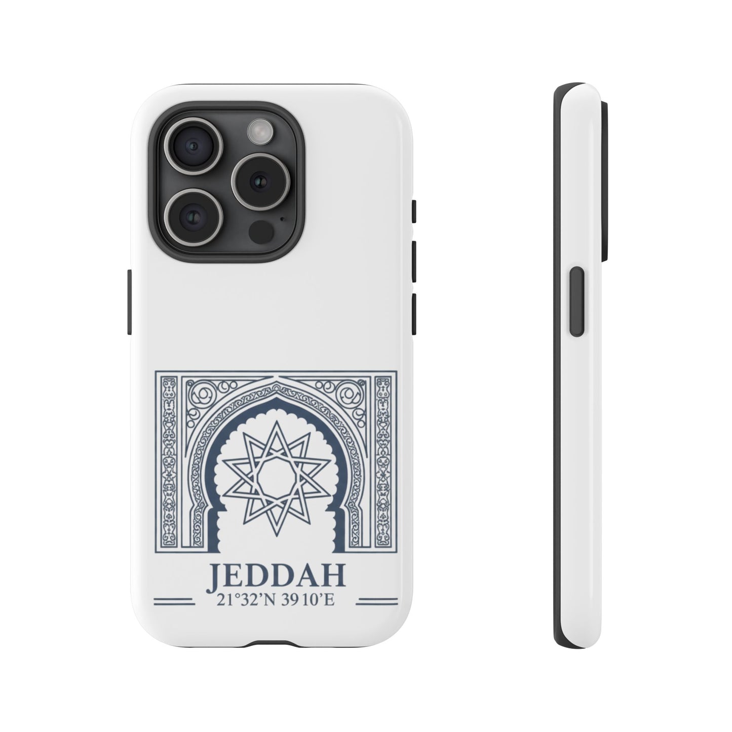 Jeddah Coordinates Phone Case — Arabic Arch Geometric Design