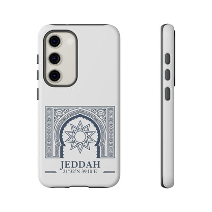 Jeddah Coordinates Phone Case — Arabic Arch Geometric Design