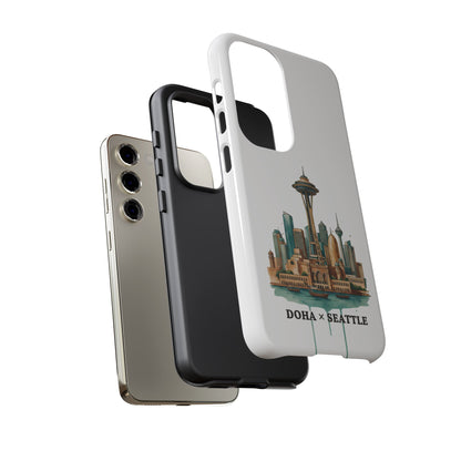 Coque de téléphone résistante Doha x Seattle Skyline — Protection pour téléphone inspirée de la ville