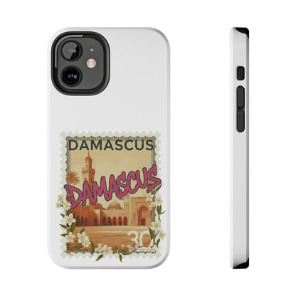 Étui de téléphone résistant à motif de timbres vintage Damas — Coque de téléphone rétro pour voyage
