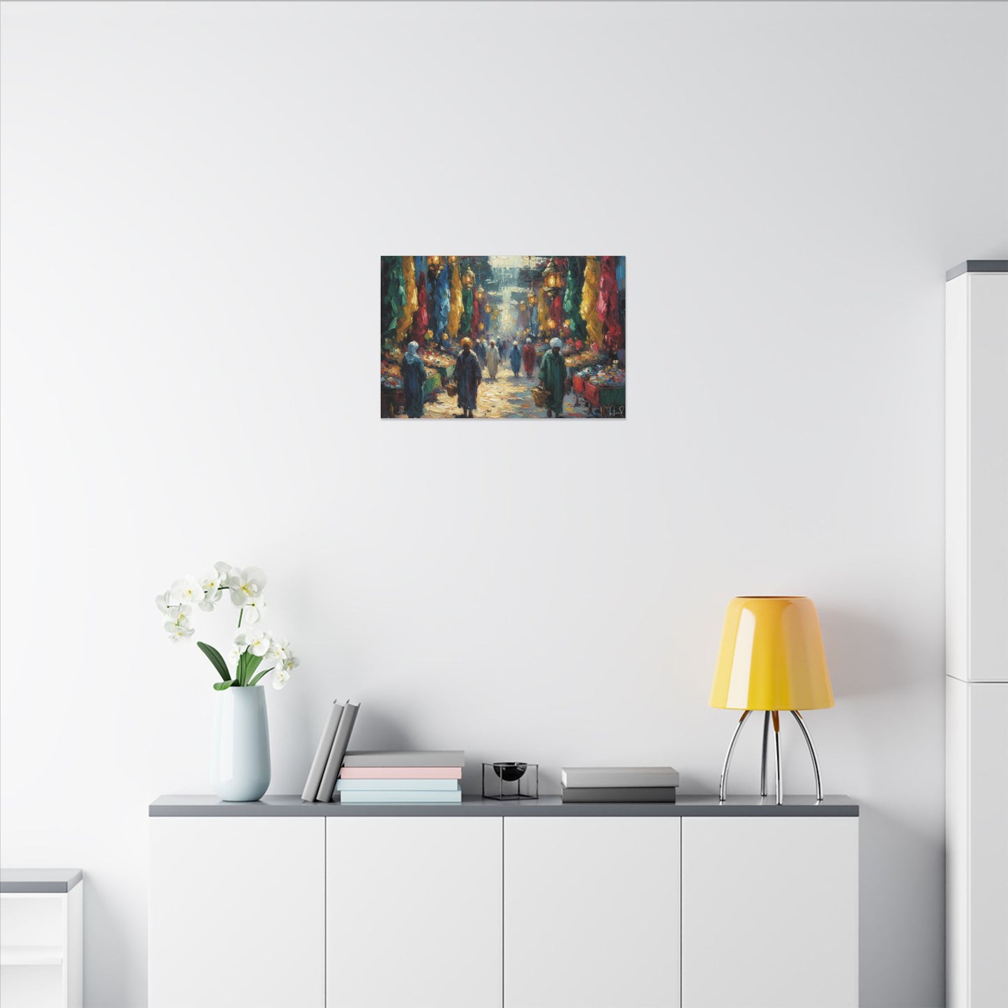 Middle Eastern Market Matte Canvas Wall Art — Colorful Bazaar Street Scene