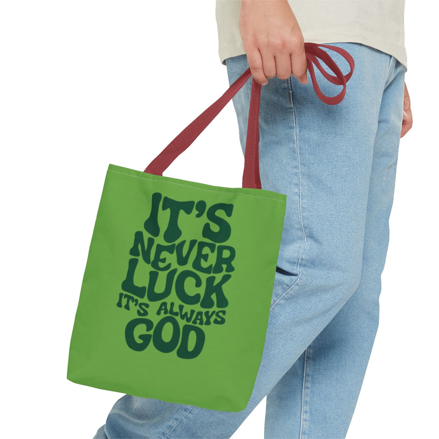 Faith Quote Tote Bag — "It's Never Luck, It's Always God" Cotton Tote