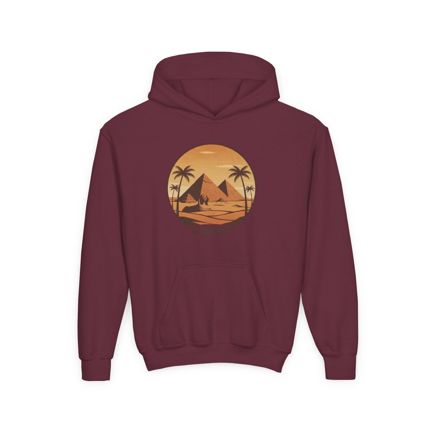 Youth Hoodie - Cairo Retro Pyramids Sunset Graphic