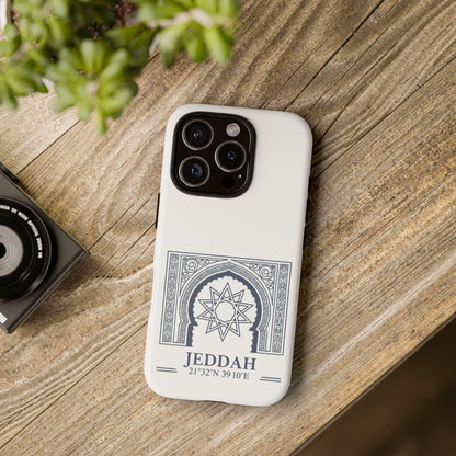 Jeddah Coordinates Phone Case — Arabic Arch Geometric Design