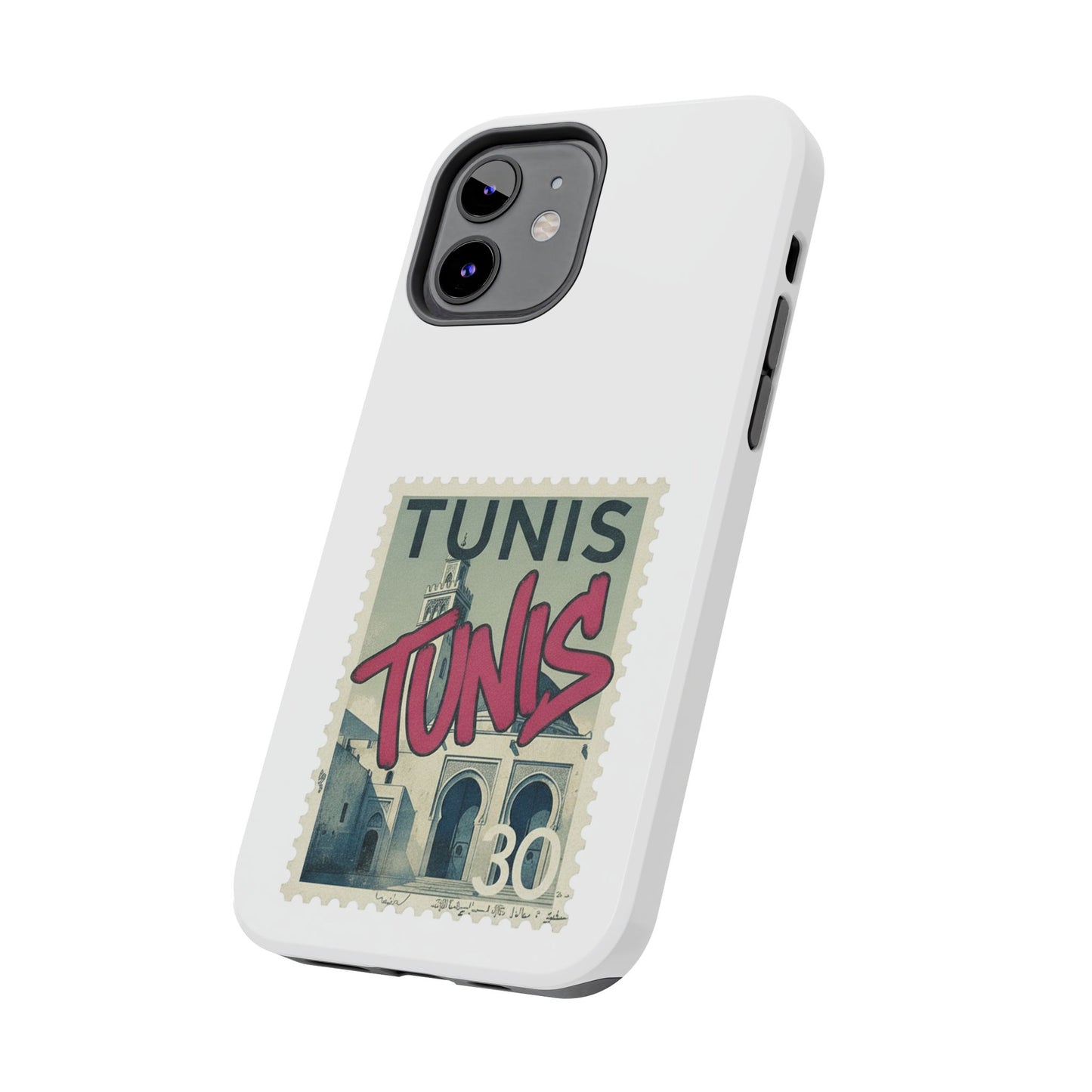 Coque de téléphone résistante à motif timbre vintage de Tunis — Étui de téléphone rétro pour voyage en Tunisie
