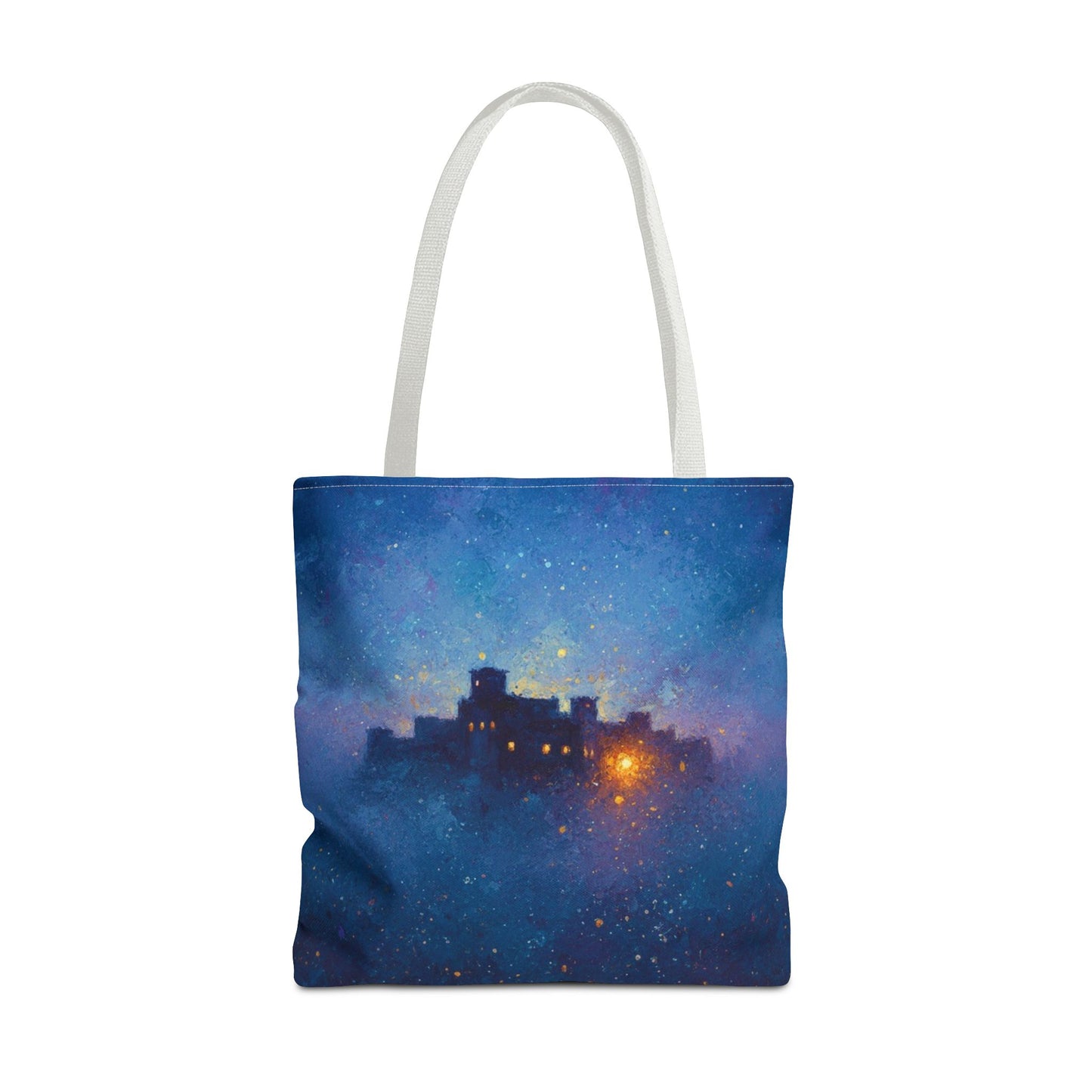 Starry Night Castle Tote Bag — Mystical Galaxy Scene All-Over Print