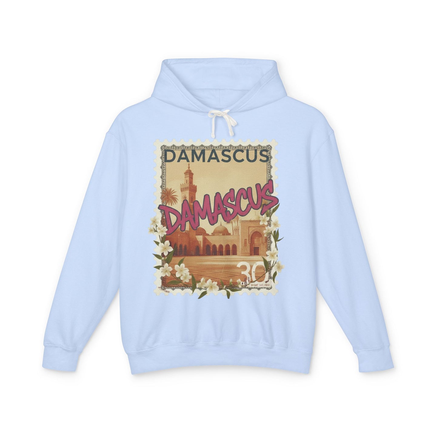 Damascus Vintage Postage Hoodie — Retro Travel Sweatshirt