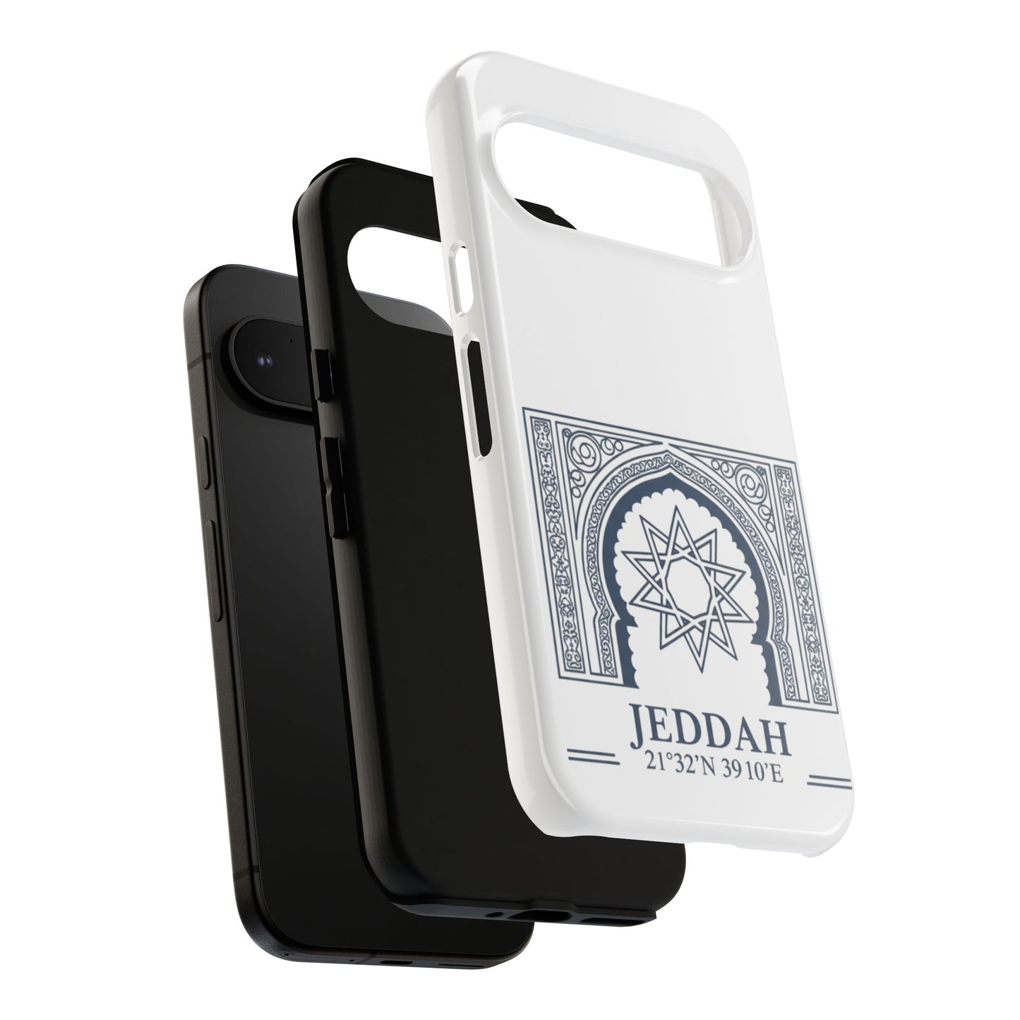 Jeddah Coordinates Phone Case — Arabic Arch Geometric Design