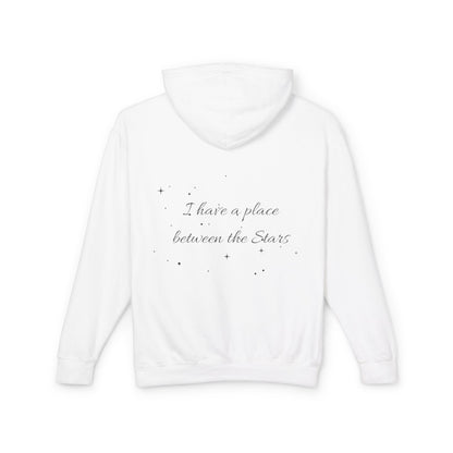 Starry Script Hoodie — "I Have a Place Between the Stars" Lightweight Pullover