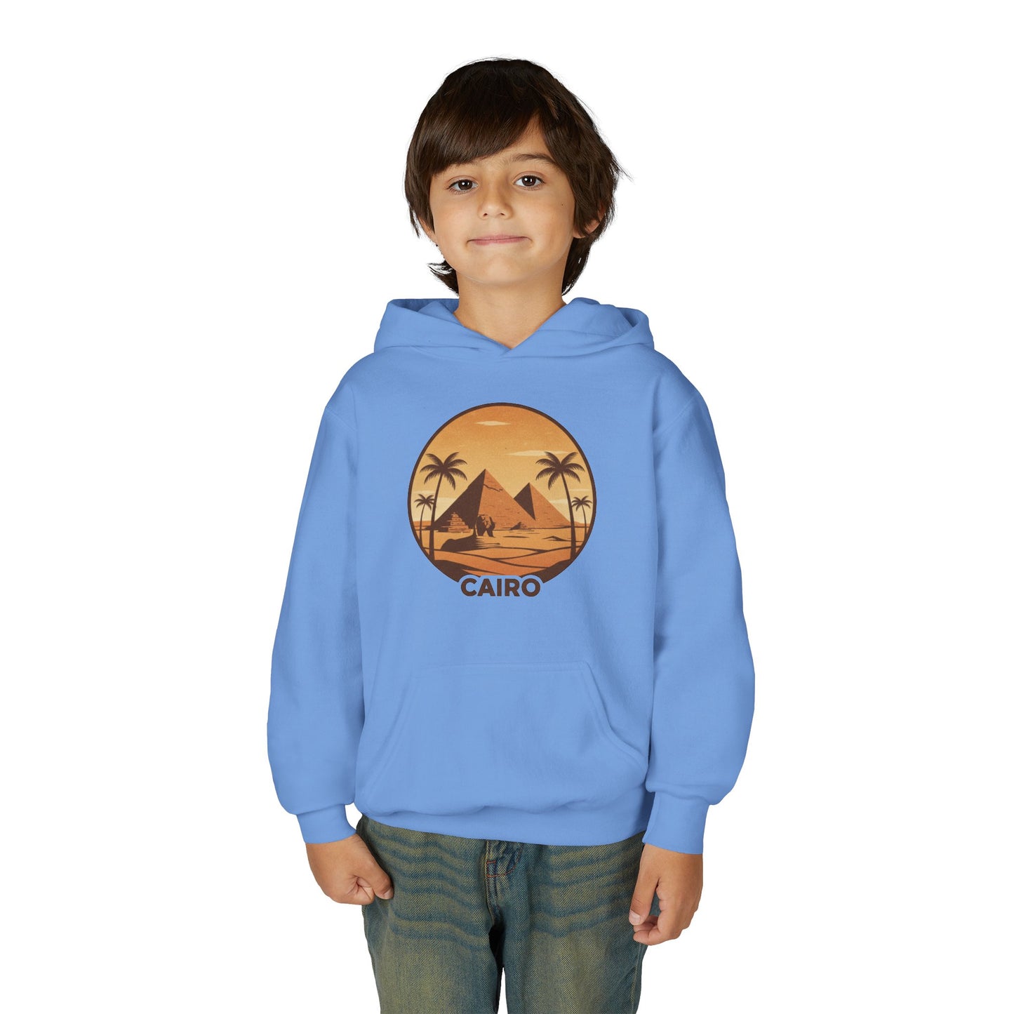 Youth Hoodie - Cairo Retro Pyramids Sunset Graphic