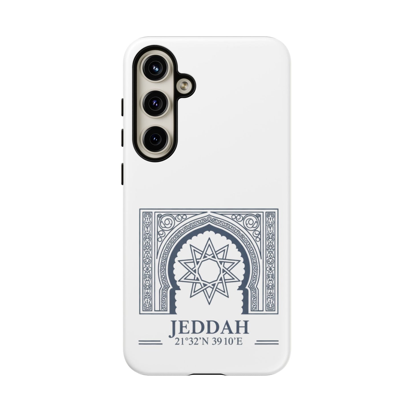Jeddah Coordinates Phone Case — Arabic Arch Geometric Design