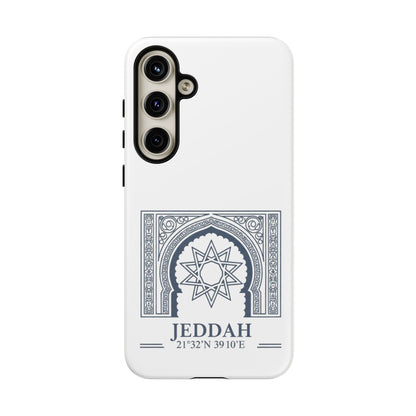 Jeddah Coordinates Phone Case — Arabic Arch Geometric Design