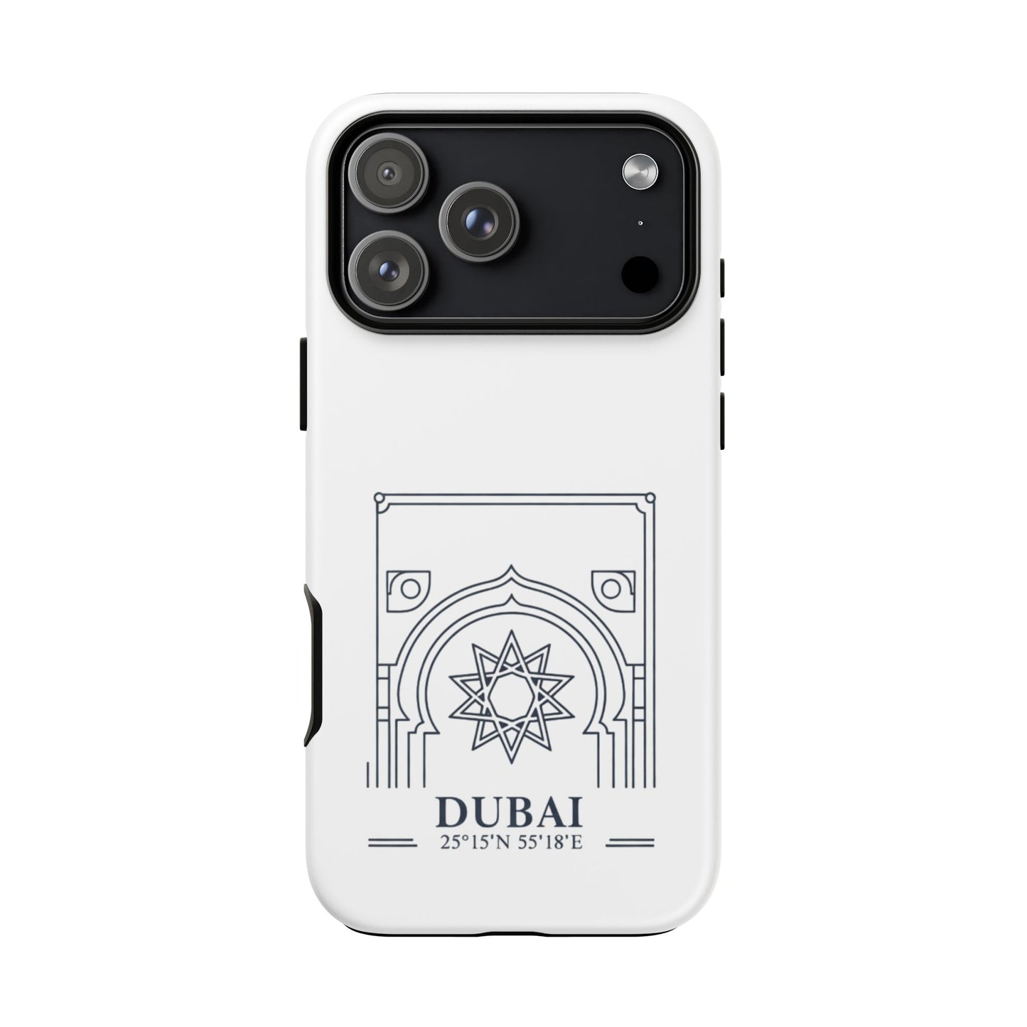 Dubai Architectural Phone Case — Minimal Souvenir Travel Design with Coordinates