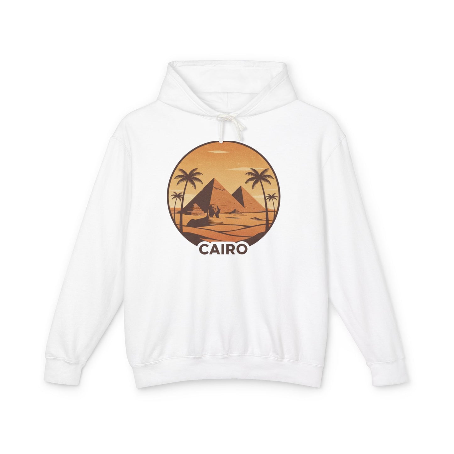 Cairo Sunset Hoodie — Vintage Pyramids Palm Tree Travel Sweatshirt