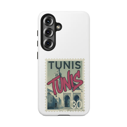 Coque de téléphone résistante à motif timbre vintage de Tunis — Étui de téléphone rétro pour voyage en Tunisie
