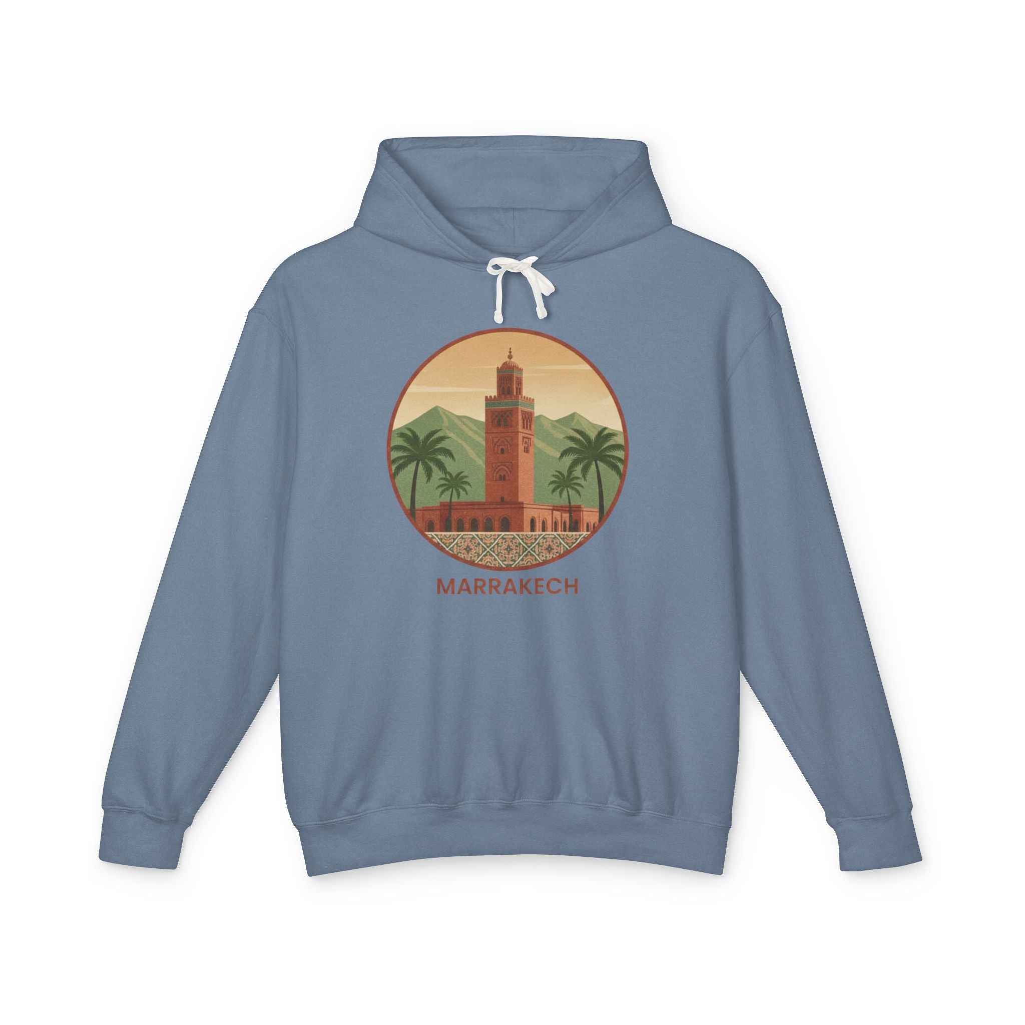 Marrakech Vintage Travel Hoodie — Retro Palm Tree Morocco Sweatshirt