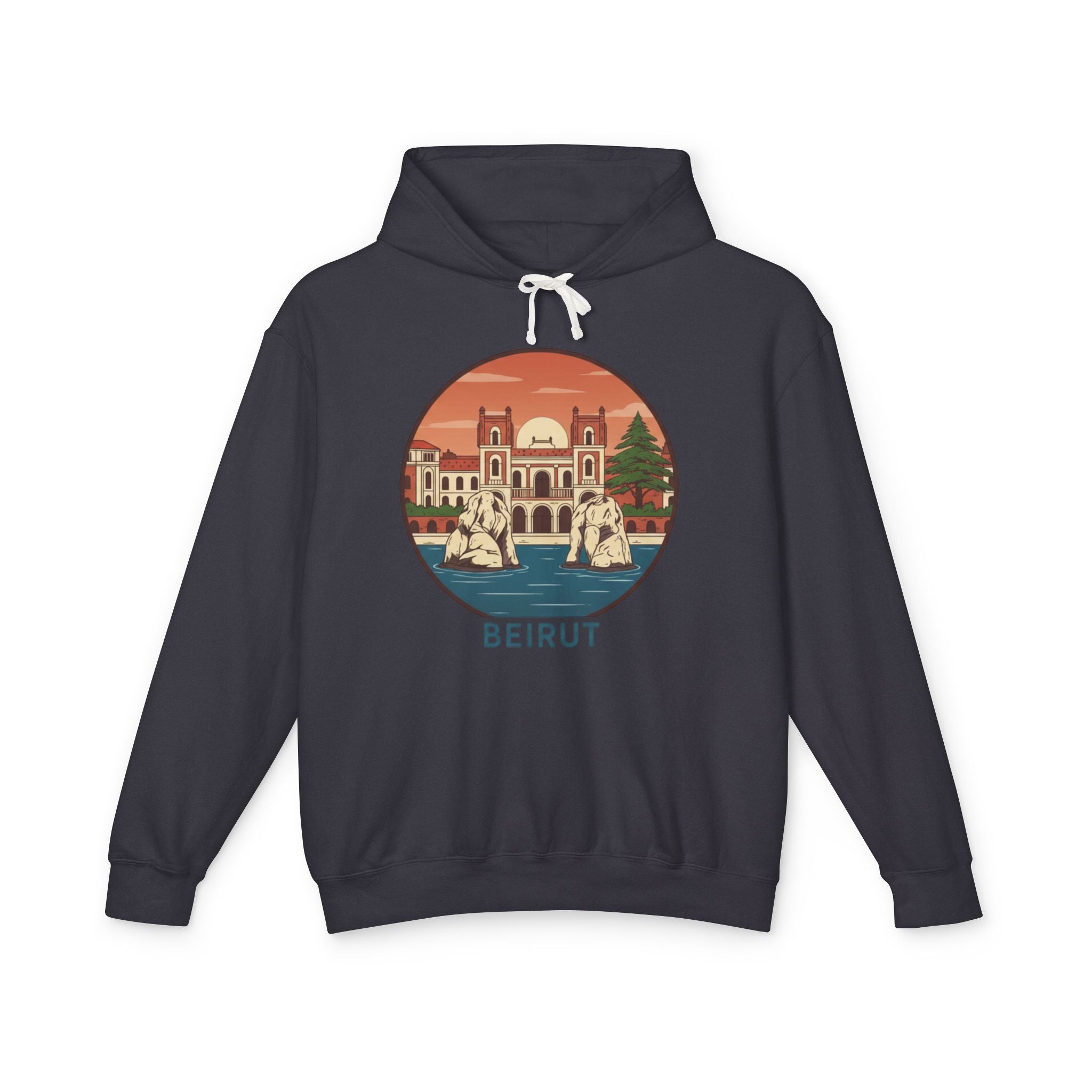 Beirut Vintage Landmark Hoodie — Retro Cityscape Graphic Hooded Sweatshirt