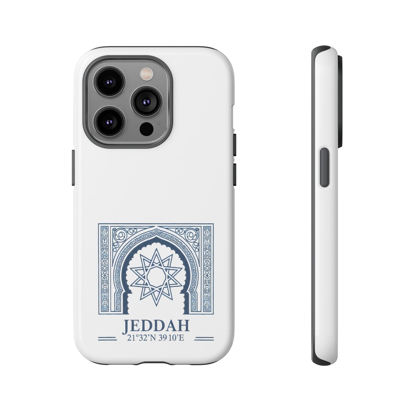 Jeddah Coordinates Phone Case — Blue Islamic Arch Travel Souvenir