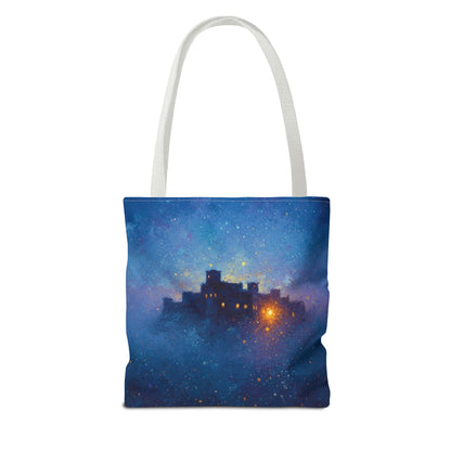 Starry Night Castle Tote Bag — Mystical Galaxy Scene All-Over Print