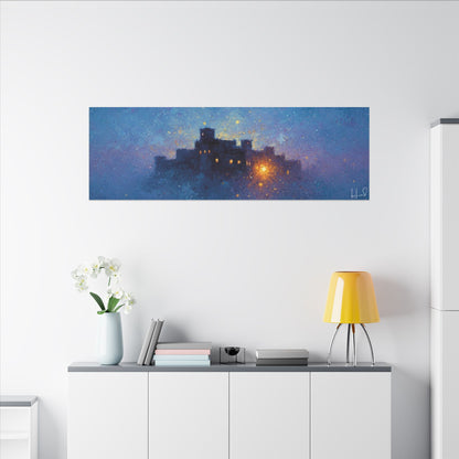 Tableau sur toile mate « Forteresse de la Nuit Étoilée » — Paysage mystique de château bleu
