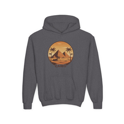 Youth Hoodie - Cairo Retro Pyramids Sunset Graphic