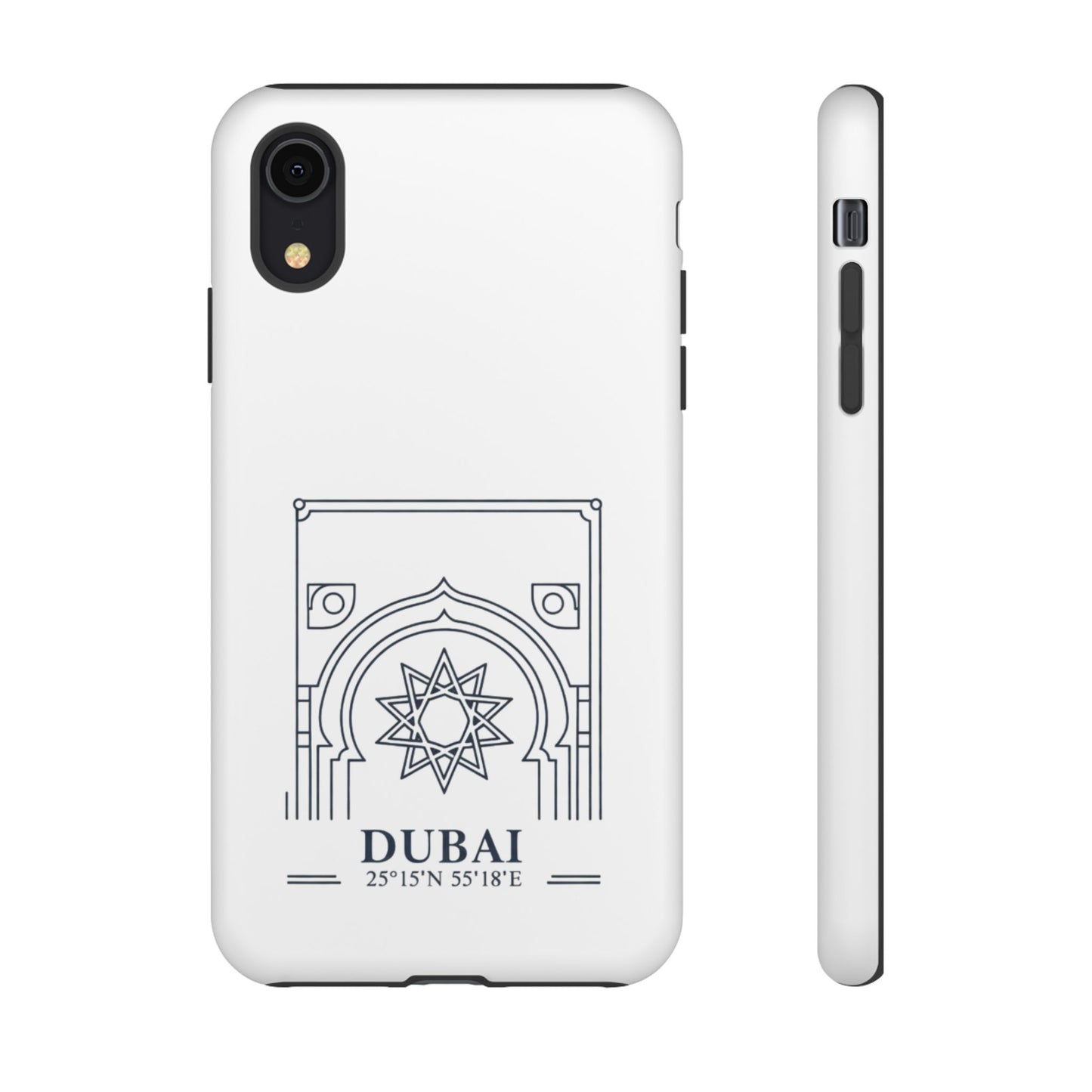 Dubai Architectural Phone Case — Minimal Souvenir Travel Design with Coordinates