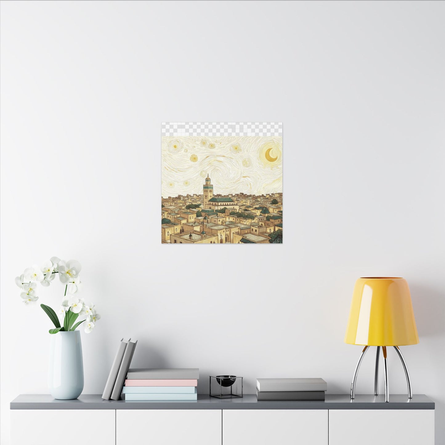 Moroccan Cityscape Canvas Print — Starry Night-Inspired Mosque Wall Art