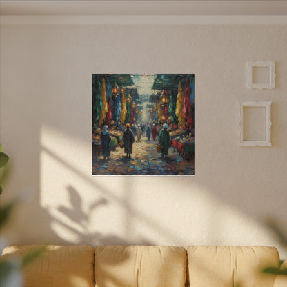 Middle Eastern Market Matte Canvas Wall Art — Colorful Bazaar Street Scene