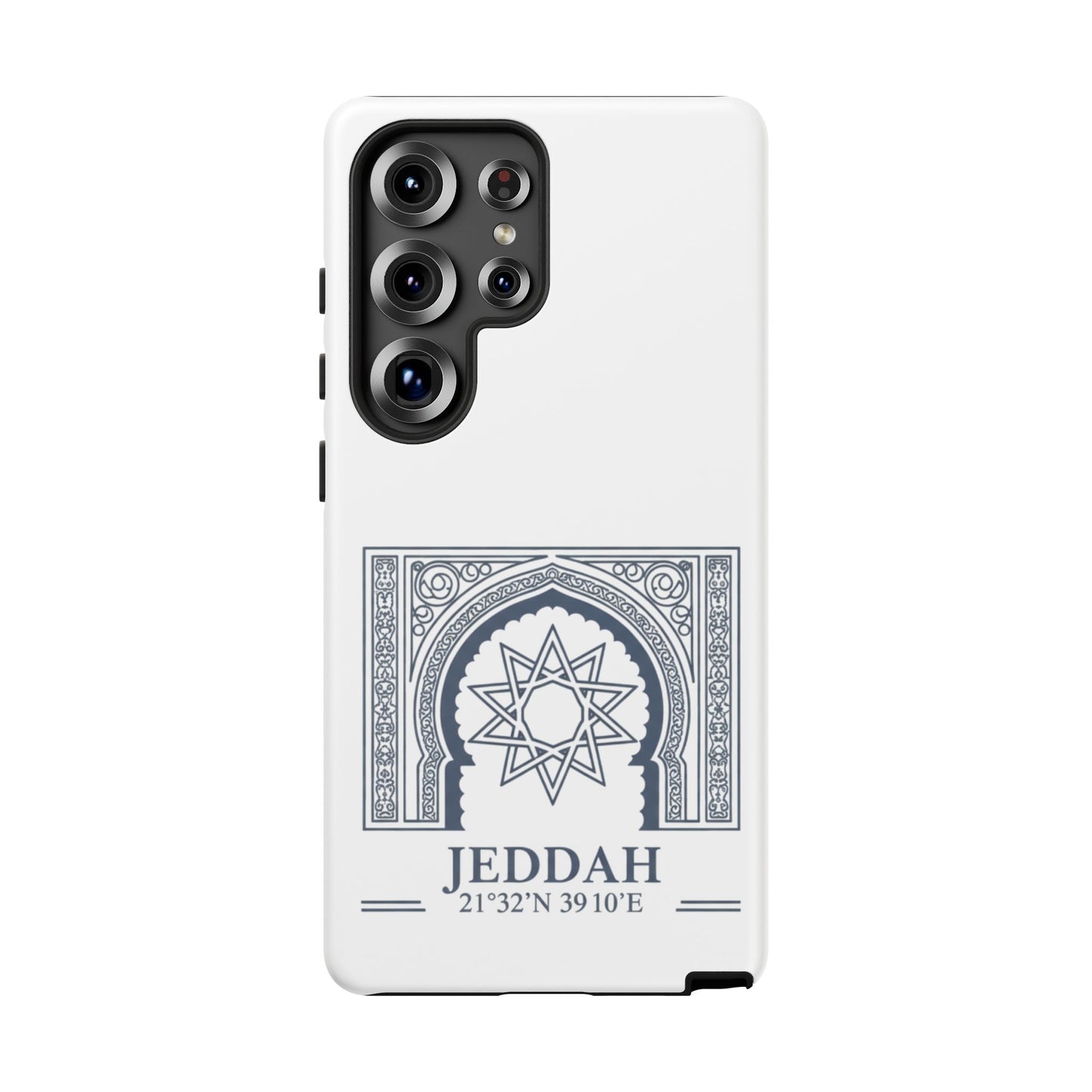 Jeddah Coordinates Phone Case — Arabic Arch Geometric Design