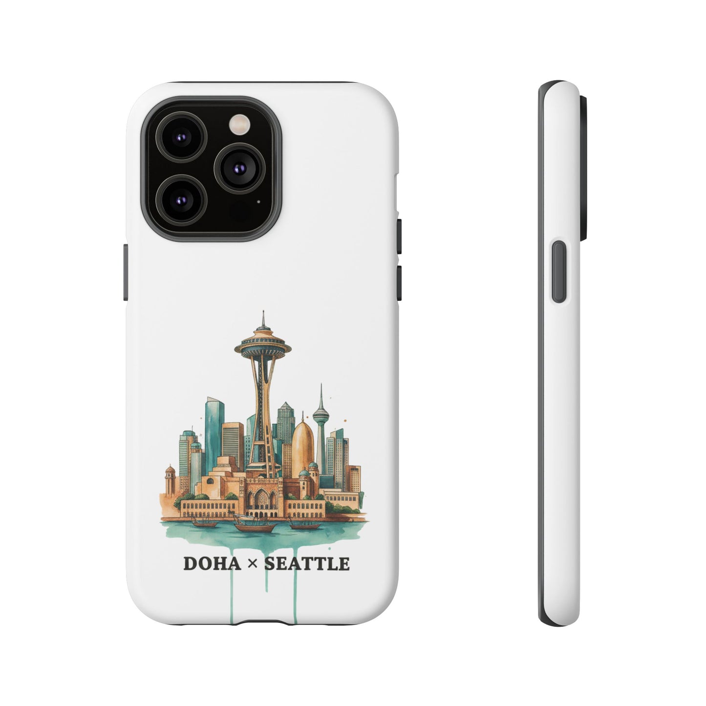 Coque de téléphone résistante Doha x Seattle Skyline — Protection pour téléphone inspirée de la ville