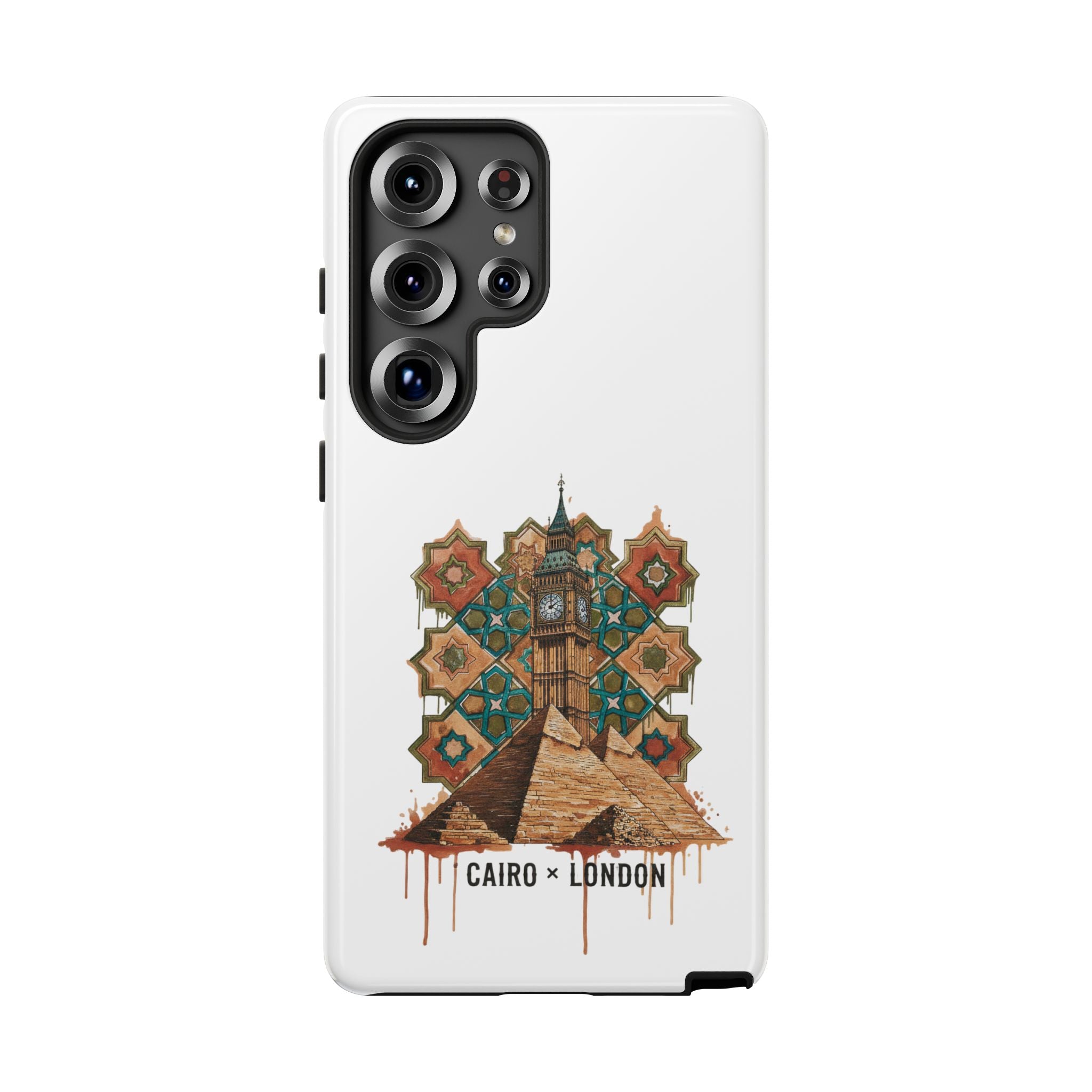 Cairo × London Phone Case — Vintage Mosaic Pyramids & Big Ben Travel Design