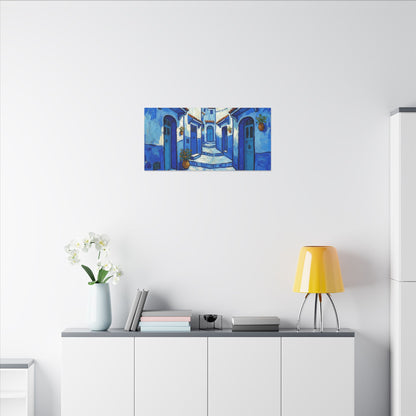 Mediterranean Blue Alley Canvas Print — Stretched Matte Wall Art