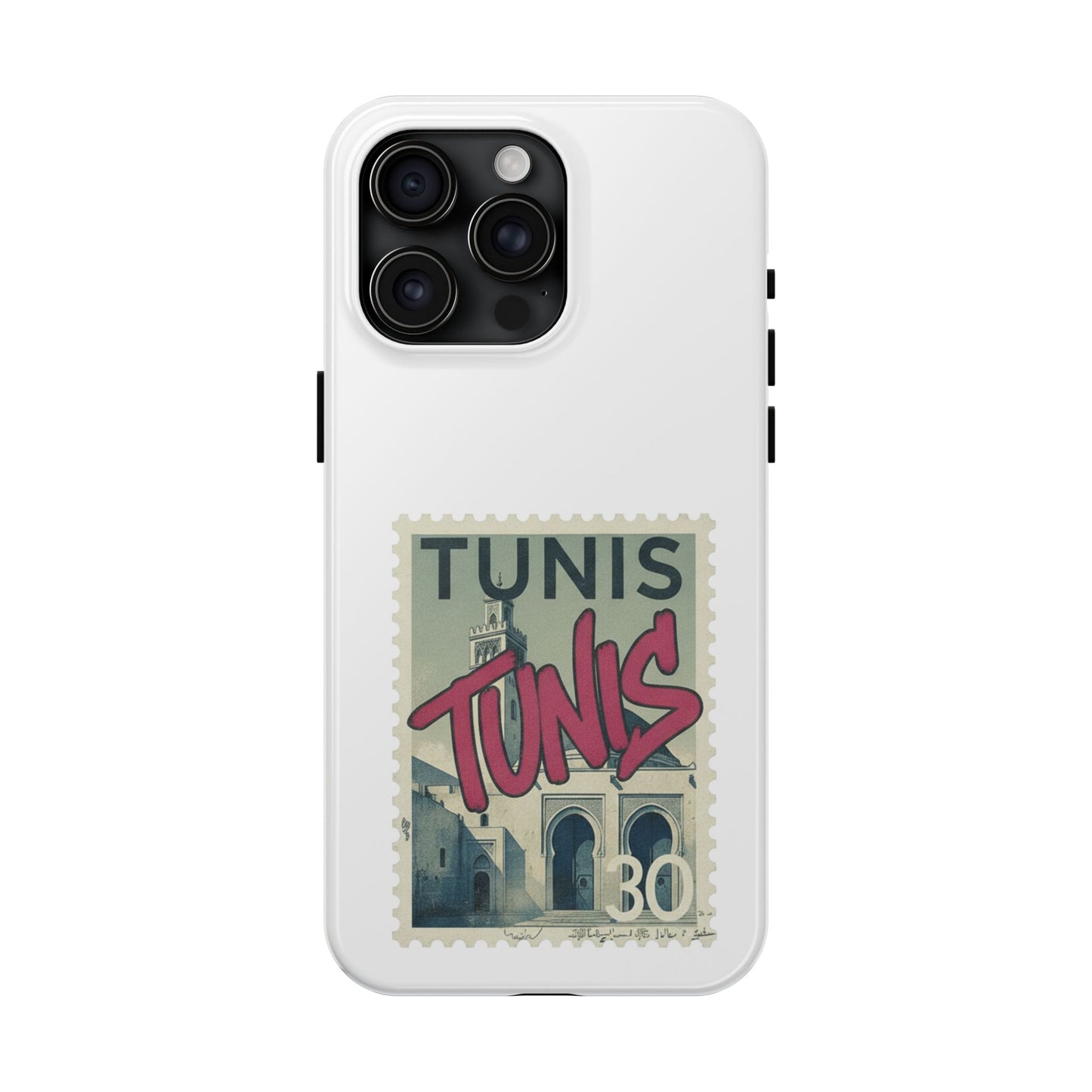 Coque de téléphone résistante à motif timbre vintage de Tunis — Étui de téléphone rétro pour voyage en Tunisie