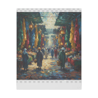 Middle Eastern Market Matte Canvas Wall Art — Colorful Bazaar Street Scene