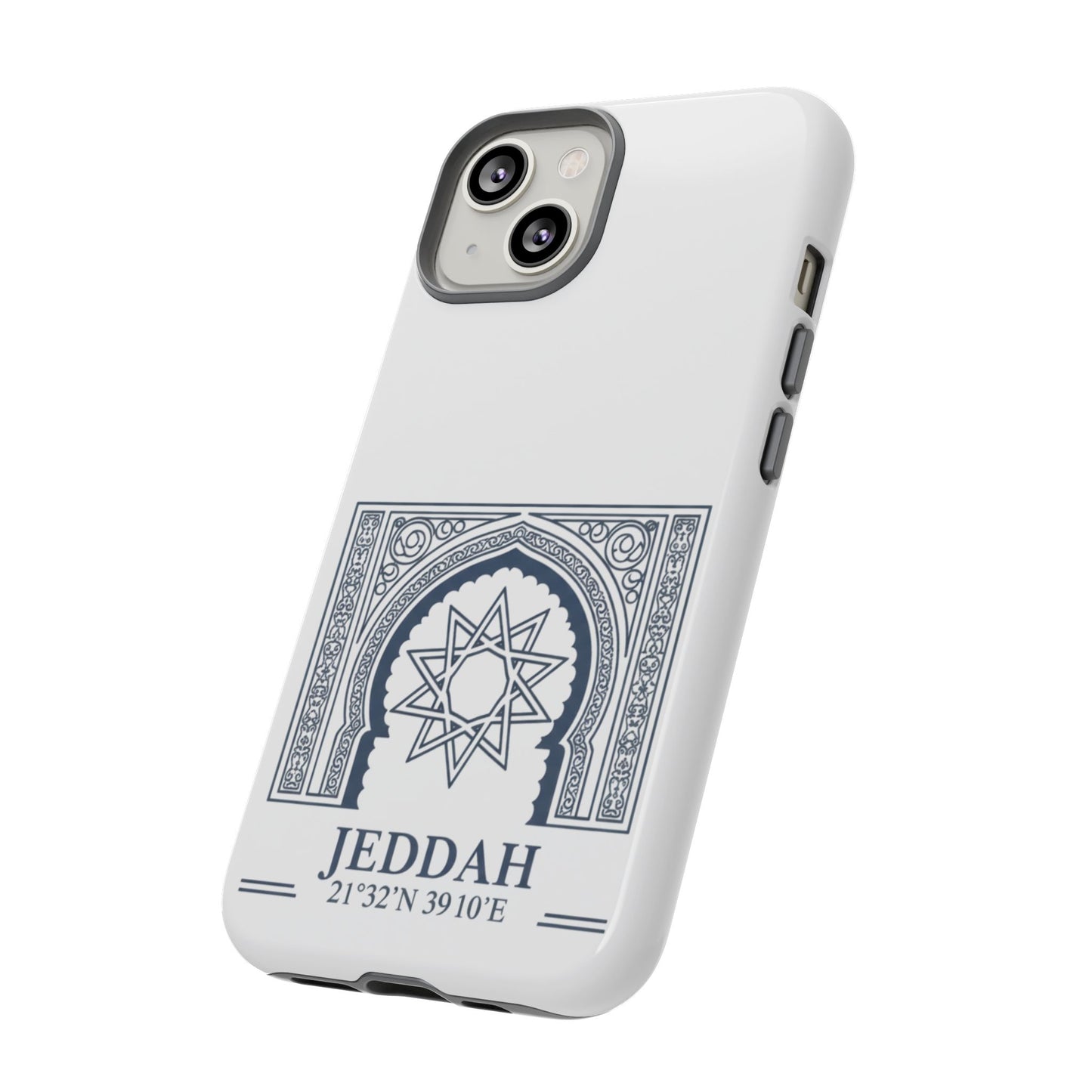Jeddah Coordinates Phone Case — Arabic Arch Geometric Design