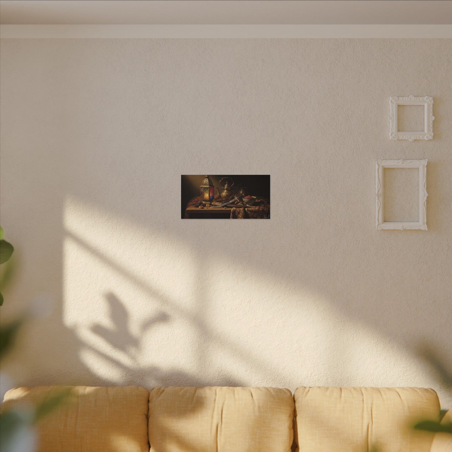 Oriental Still Life Canvas — Vintage Brass Teapot & Lantern Wall Art