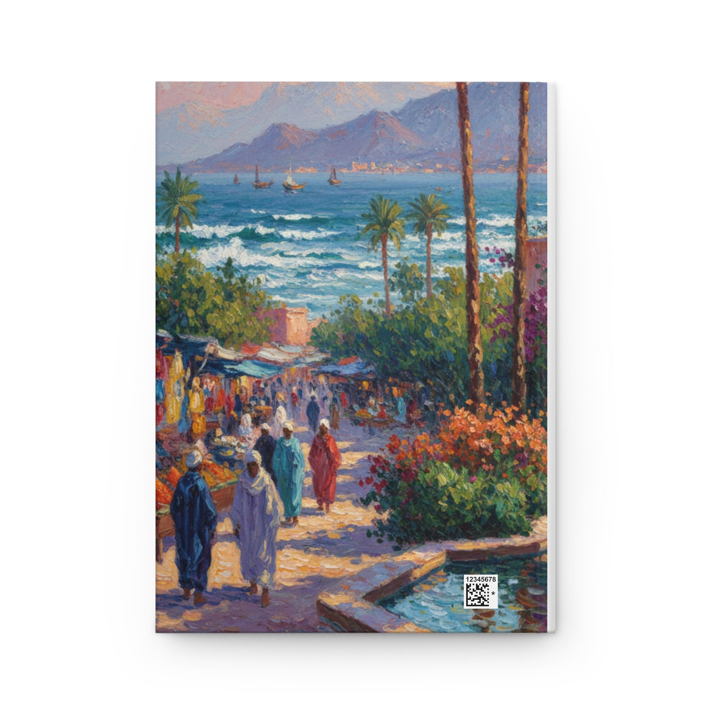 Mediterranean Market Hardcover Journal — Seaside Street Scene Notebook