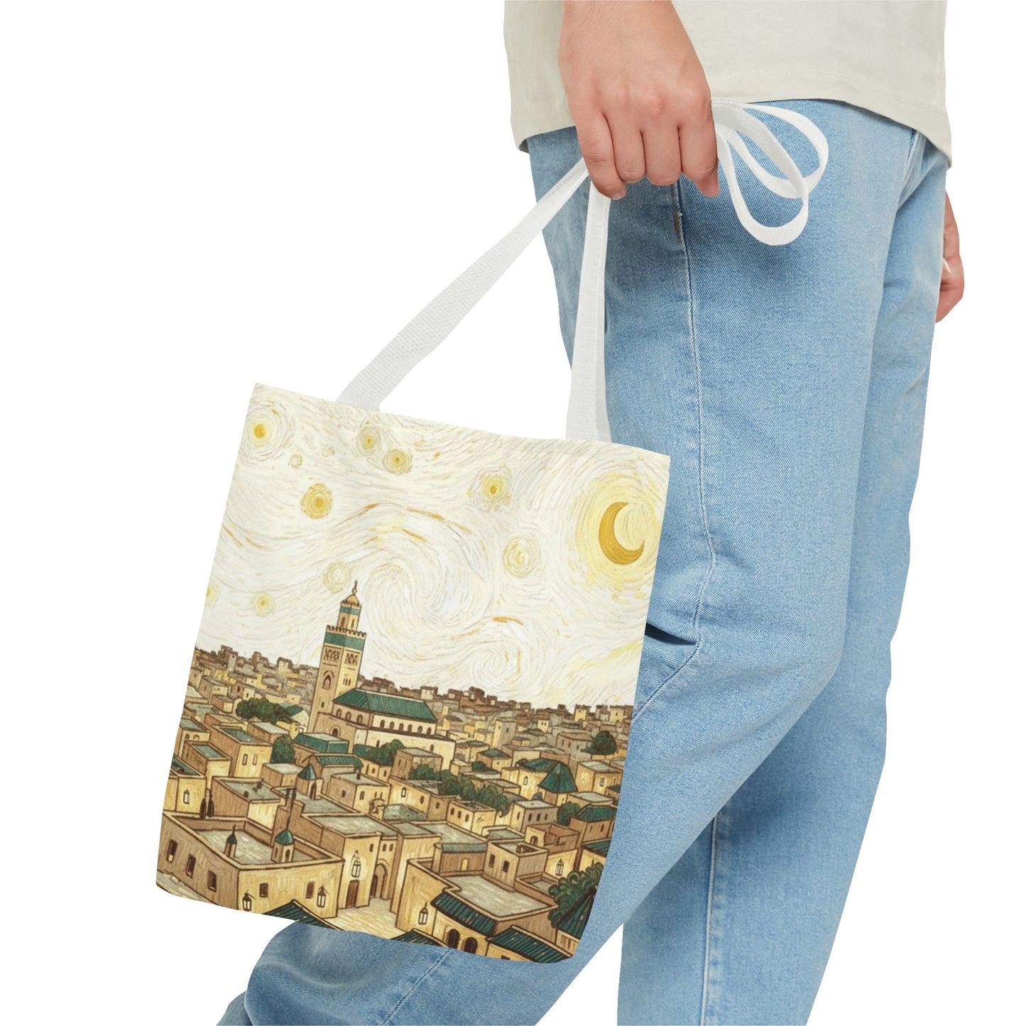 Starry Night Cityscape Tote Bag — Vintage Moroccan Skyline All-Over Print
