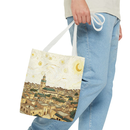 Starry Night Cityscape Tote Bag — Vintage Moroccan Skyline All-Over Print