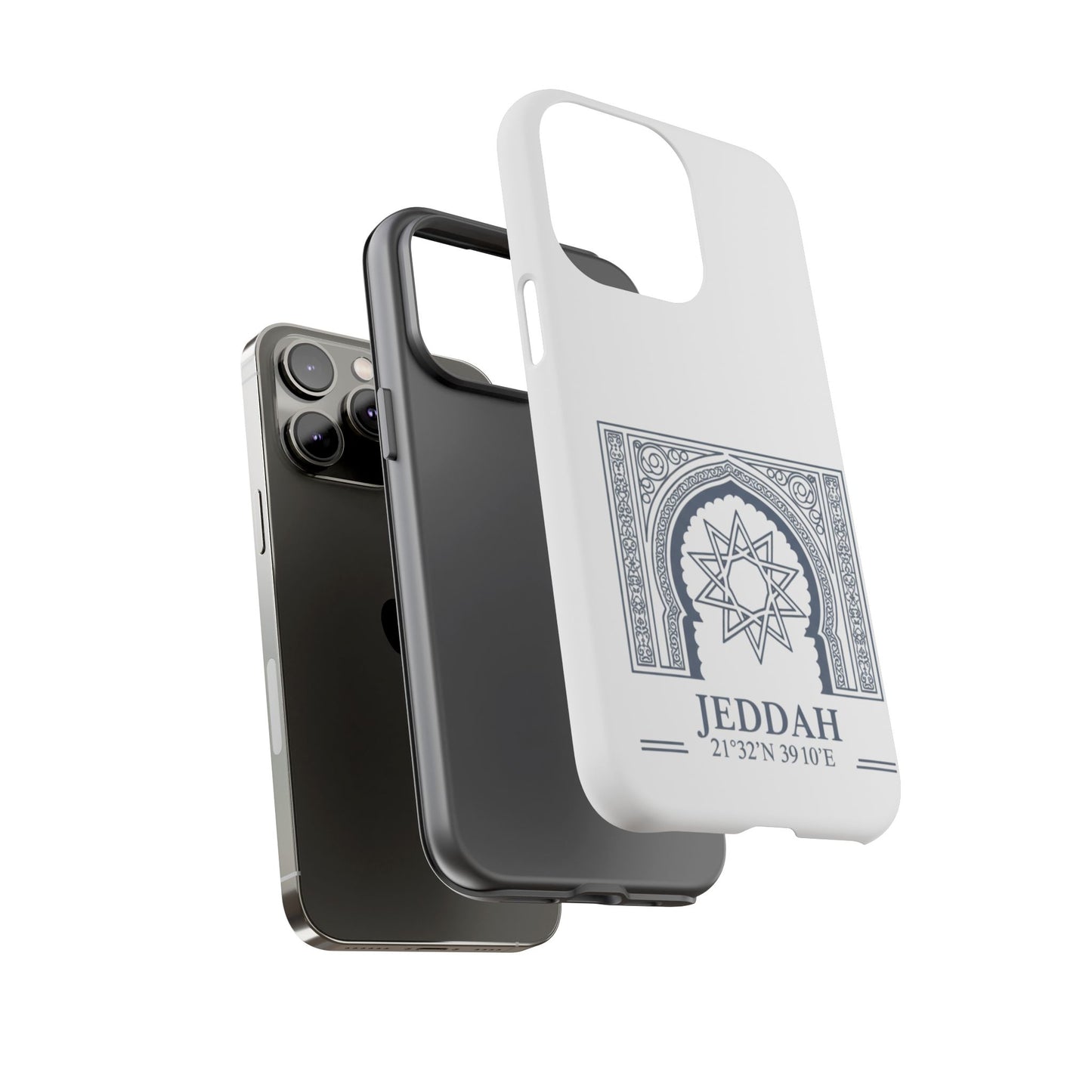 Jeddah Coordinates Phone Case — Arabic Arch Geometric Design
