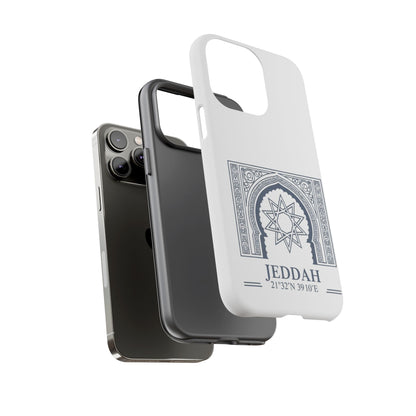 Jeddah Coordinates Phone Case — Arabic Arch Geometric Design