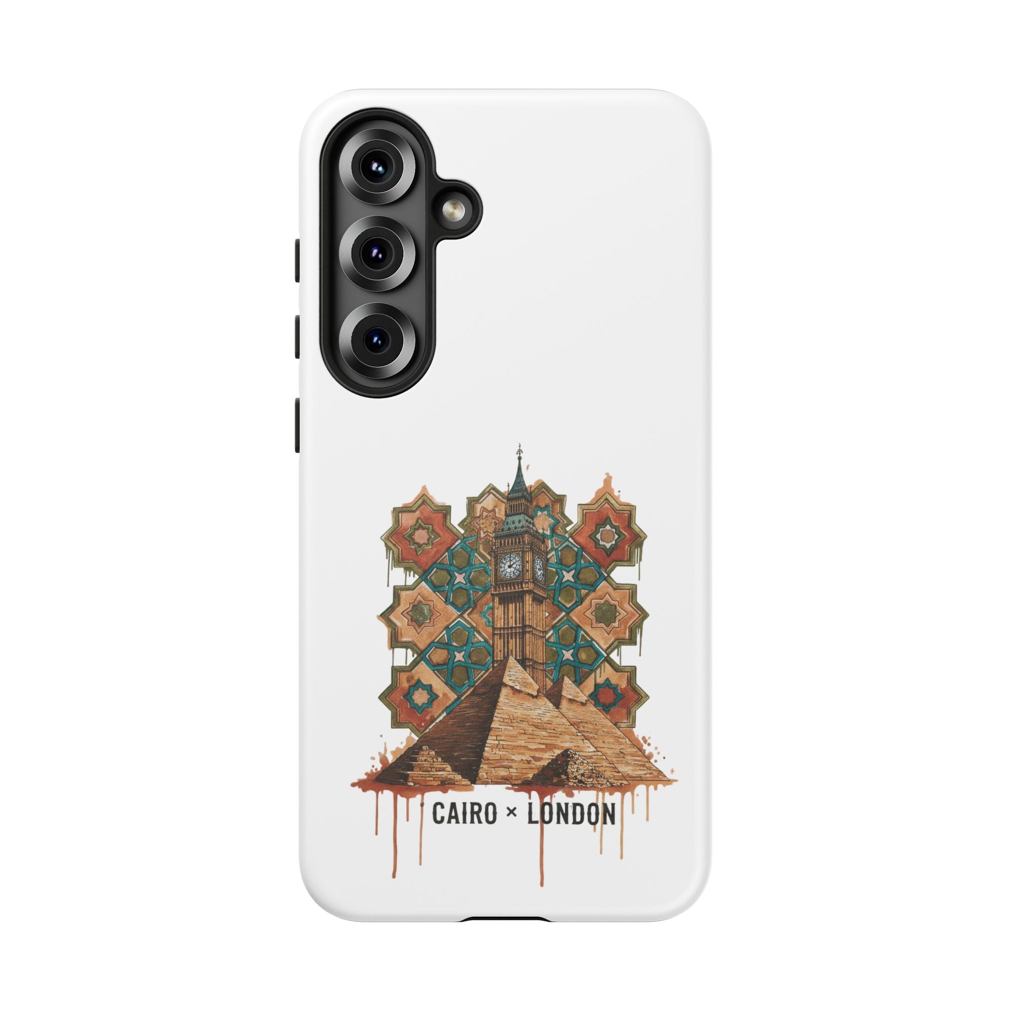 Cairo × London Phone Case — Vintage Mosaic Pyramids & Big Ben Travel Design