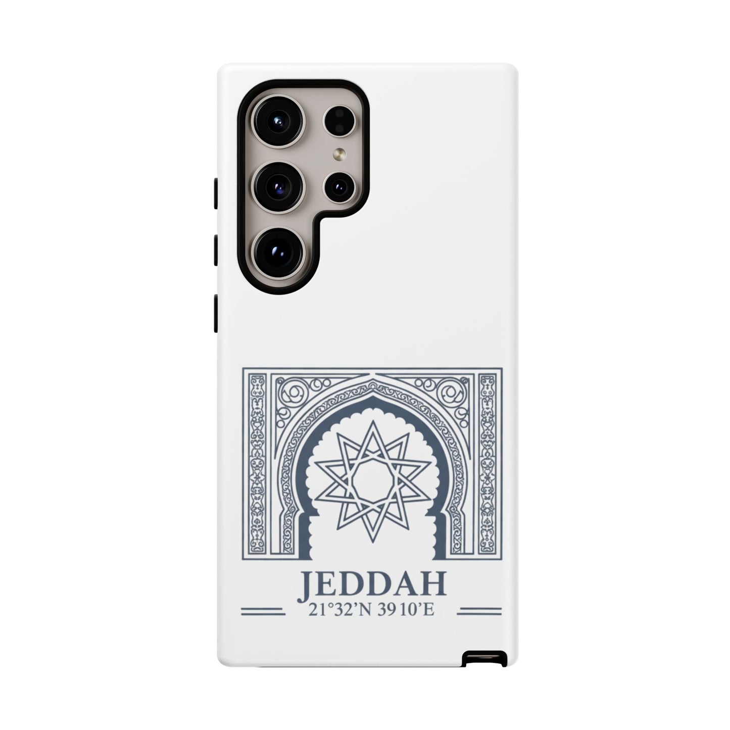 Jeddah Coordinates Phone Case — Arabic Arch Geometric Design