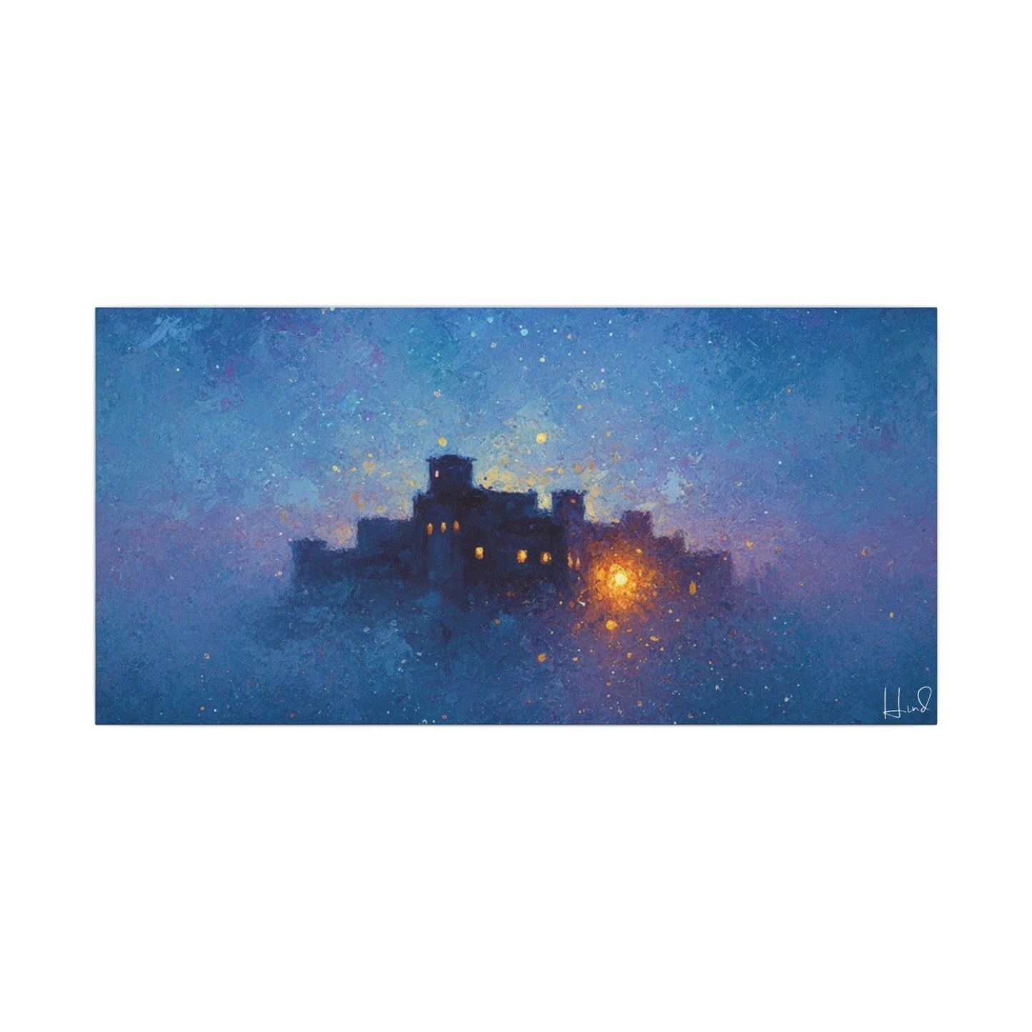 Tableau sur toile mate « Forteresse de la Nuit Étoilée » — Paysage mystique de château bleu