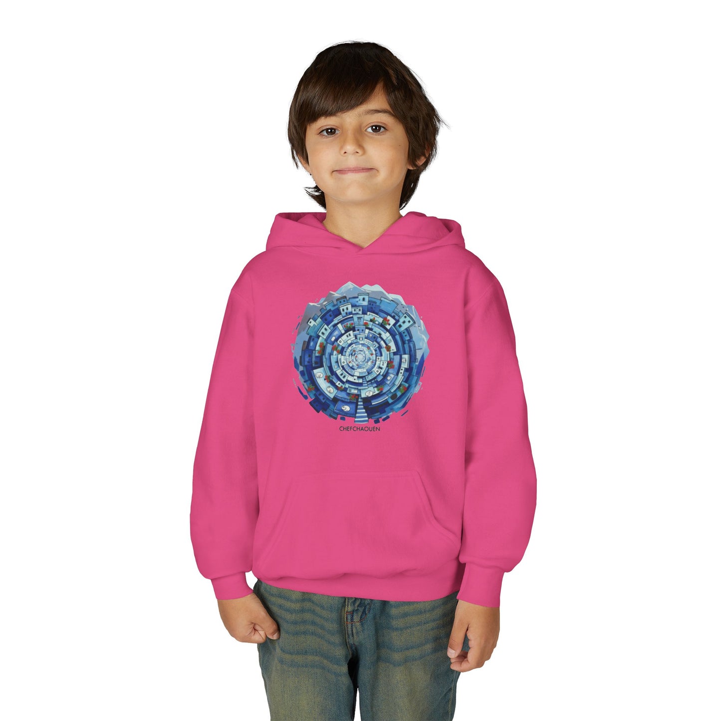 Youth Hoodie — Blue Geometric Mandala Graphic