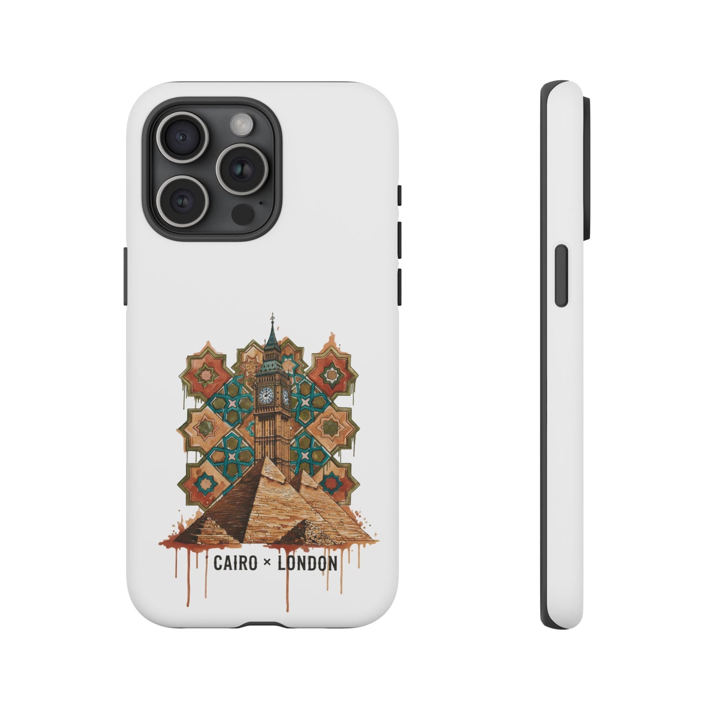 Cairo × London Phone Case — Vintage Mosaic Pyramids & Big Ben Travel Design